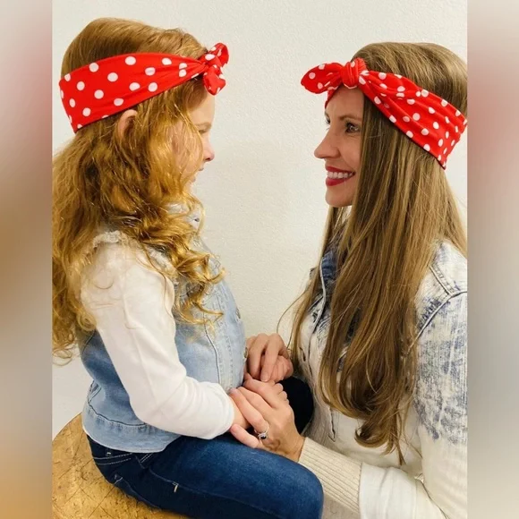 NWT VTG Style Rockabilly Country Mommy And Me Headband Set Red White Dotted - Picture 3 of 10